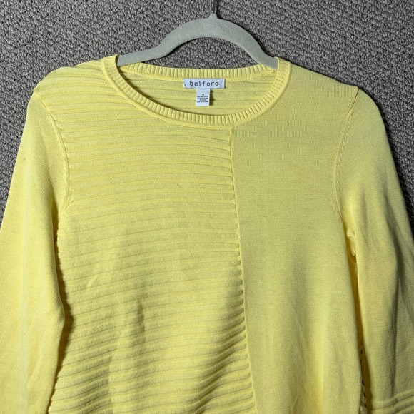 Belford Womens Sweater Size Small‎ Yellow Pima Cotton Tie Hem Ribbed 3/4 Sleeves - Picture 2 of 12